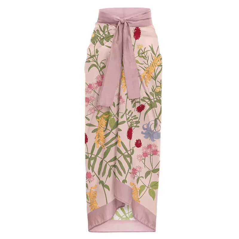 綁帶沙灘裙【花草】