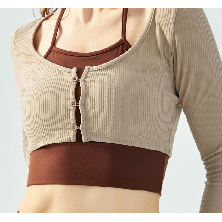 Timi Sport Top 假兩件運動長袖【卡其】4色