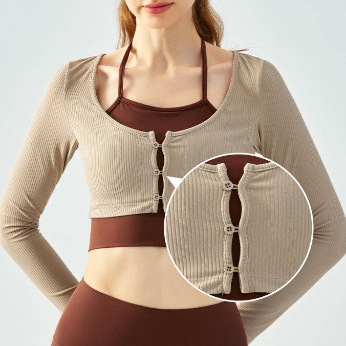 Timi Sport Top 假兩件運動長袖【卡其】4色