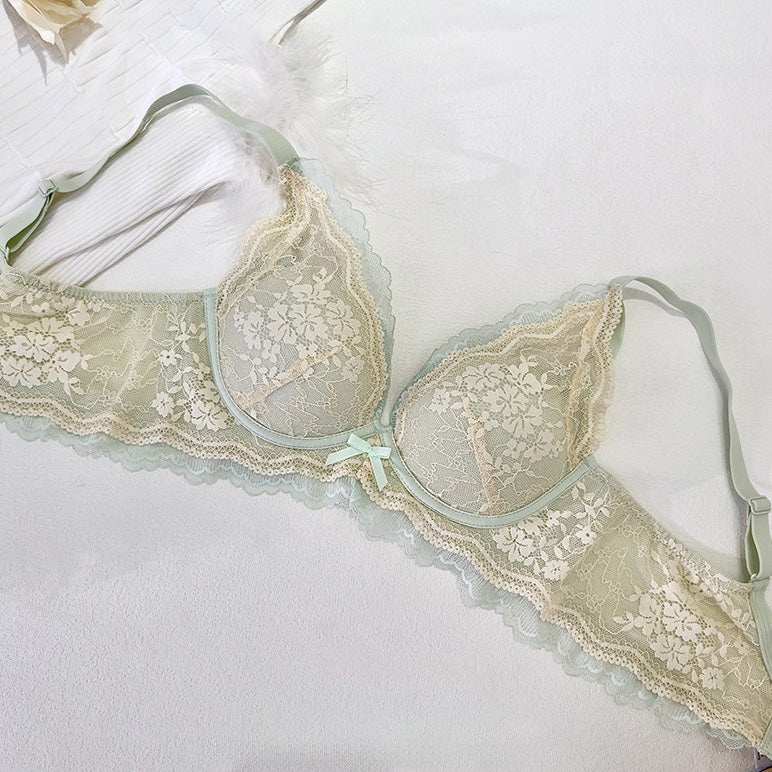 Reki Bra 無鋼圈蕾絲成套內衣【粉綠】5色