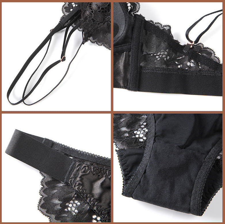 Givi Bra 無鋼圈蕾絲成套內衣 【黑色】