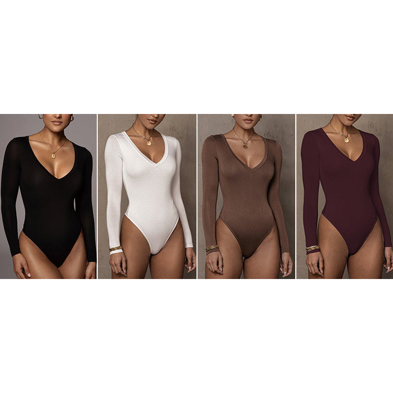 Osi V領長袖連體衣【4色】