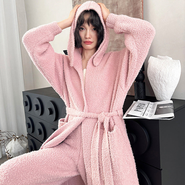 Lori 軟暖絨兔耳連帽睡袍【4色】