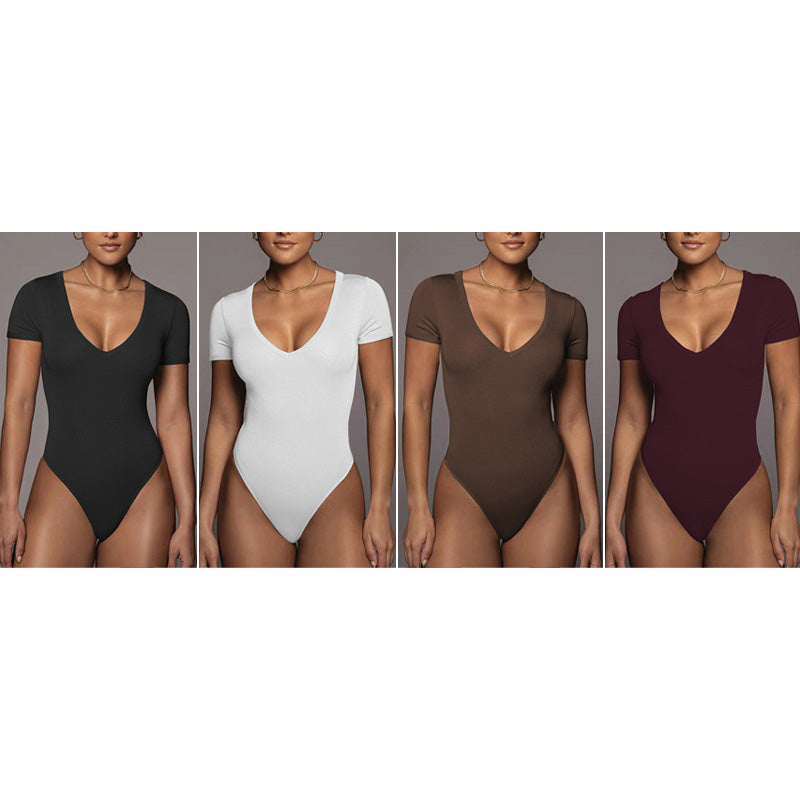 Jevi V領短袖連體衣【4色】