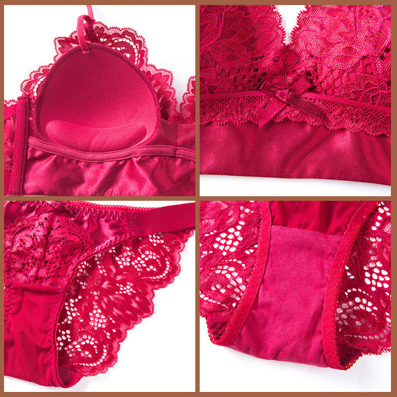 Givi Bra 無鋼圈蕾絲成套內衣 【紅色】