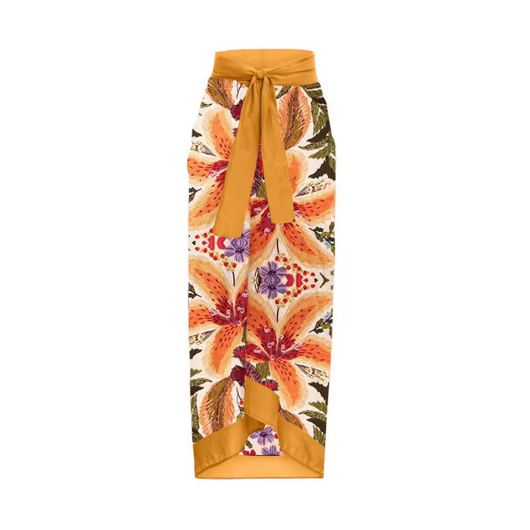 綁帶沙灘裙【蘭花】