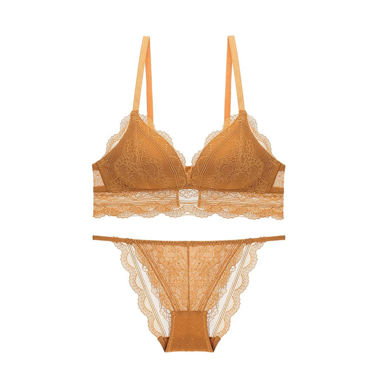 Abria Bralette 無鋼圈蕾絲成套內衣【南瓜黃】