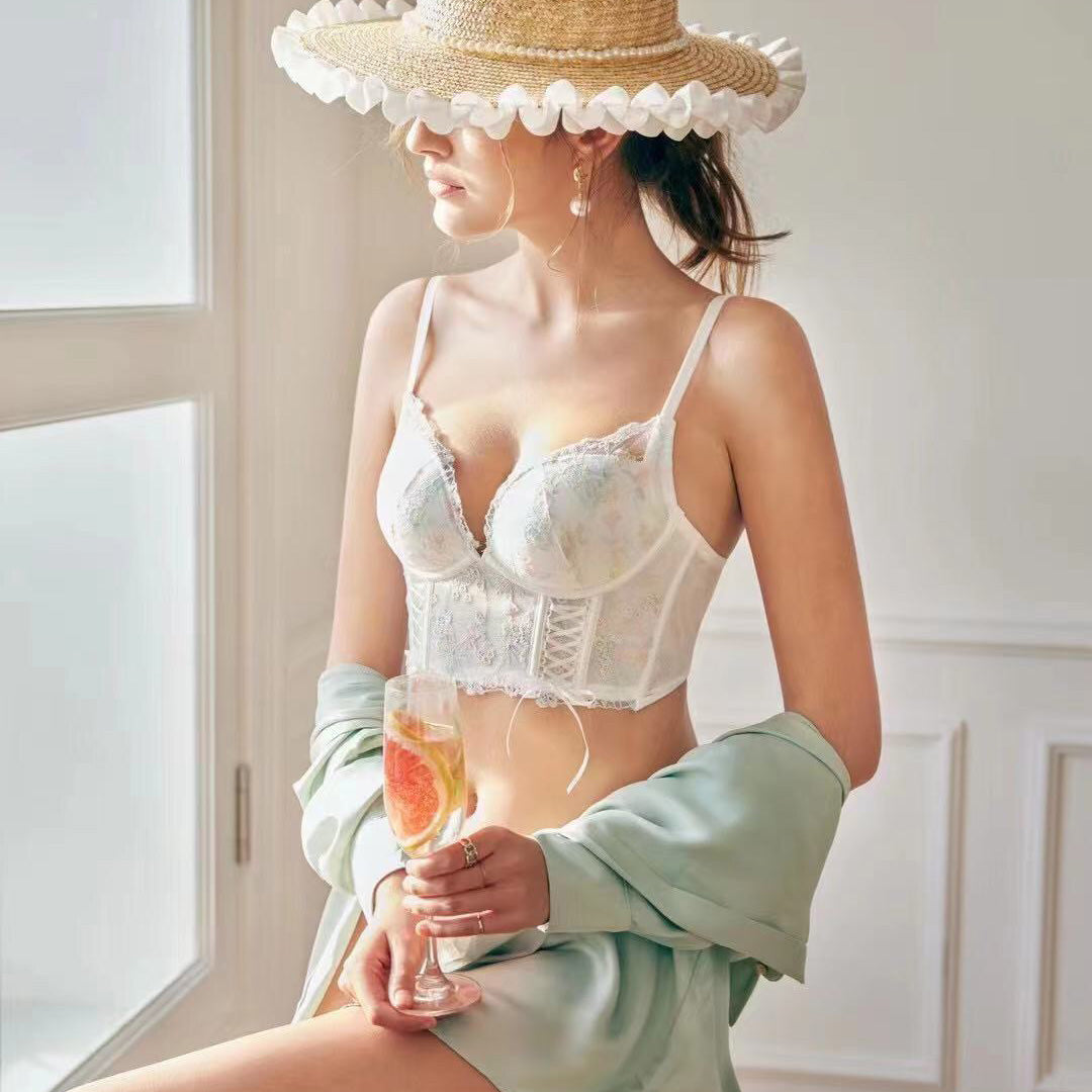 Ponza Bra 無鋼圈蕾絲成套內衣【清新白】