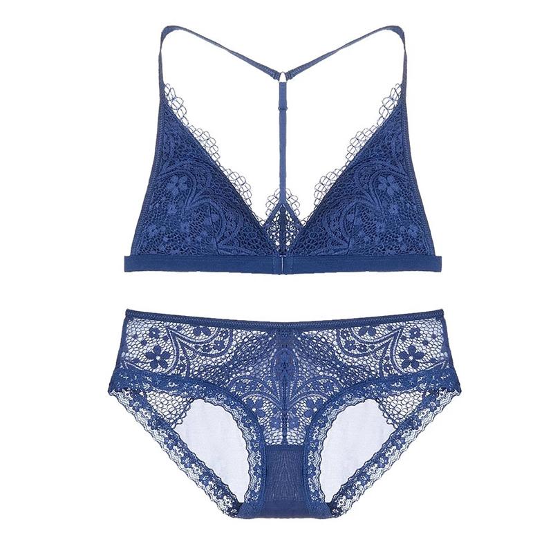 Bianca Bralette 無鋼圈蕾絲成套內衣【深寶藍】