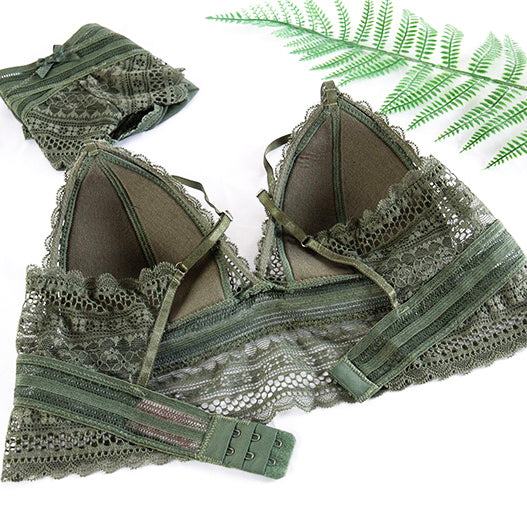 Namia Bralette 無鋼圈襯墊蕾絲成套內衣 【橄欖綠】3色