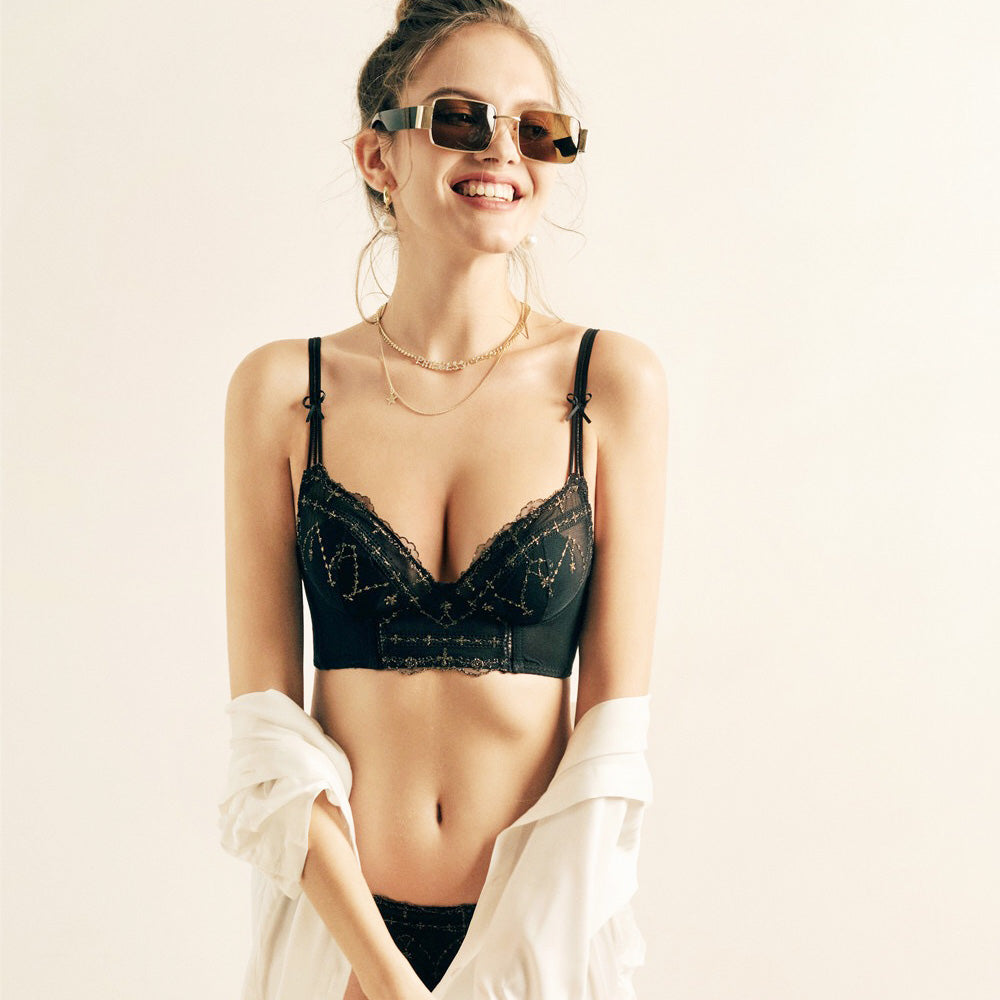 Beja Bra 無鋼圈蕾絲成套內衣 【深邃黑】