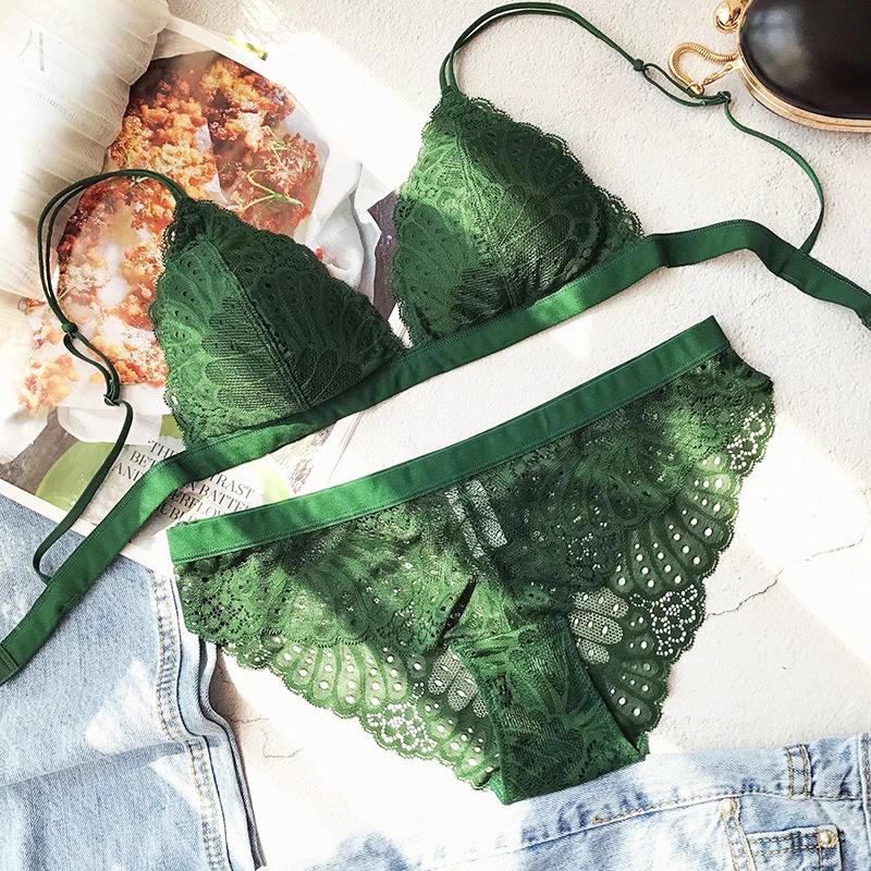 Polina Bralette 無鋼圈蕾絲成套內衣 【森林綠】