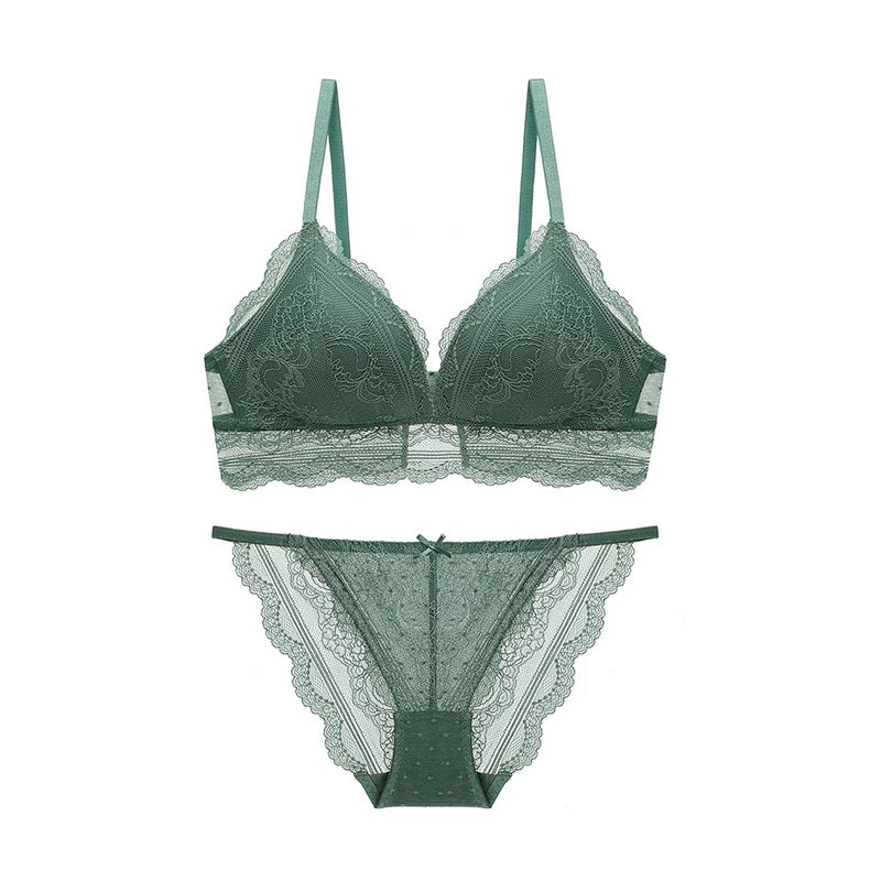 Abria Bralette 無鋼圈蕾絲成套內衣【草綠】