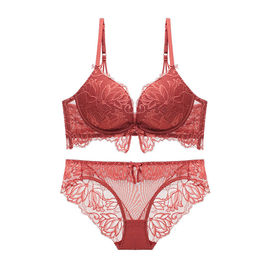 Helin Bra 集中無鋼圈成套內衣【磚紅】3色