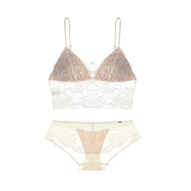 Mina BraTop 無鋼圈蕾絲成套內衣【優雅白】2色