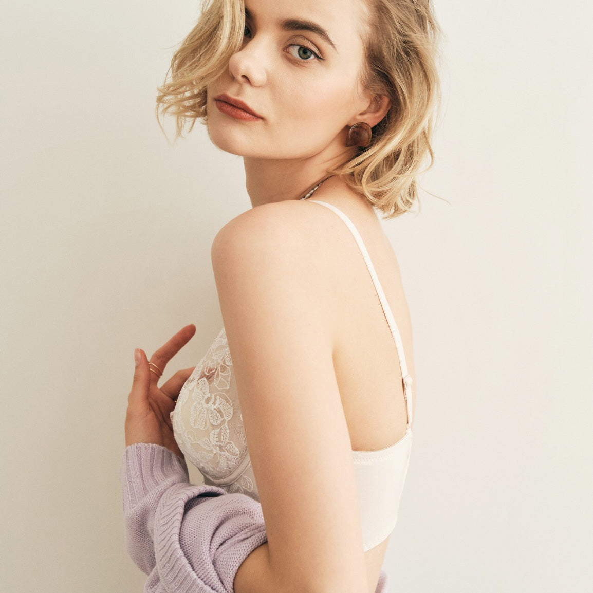 Conia Bra 無鋼圈蕾絲成套內衣 【香檳色】