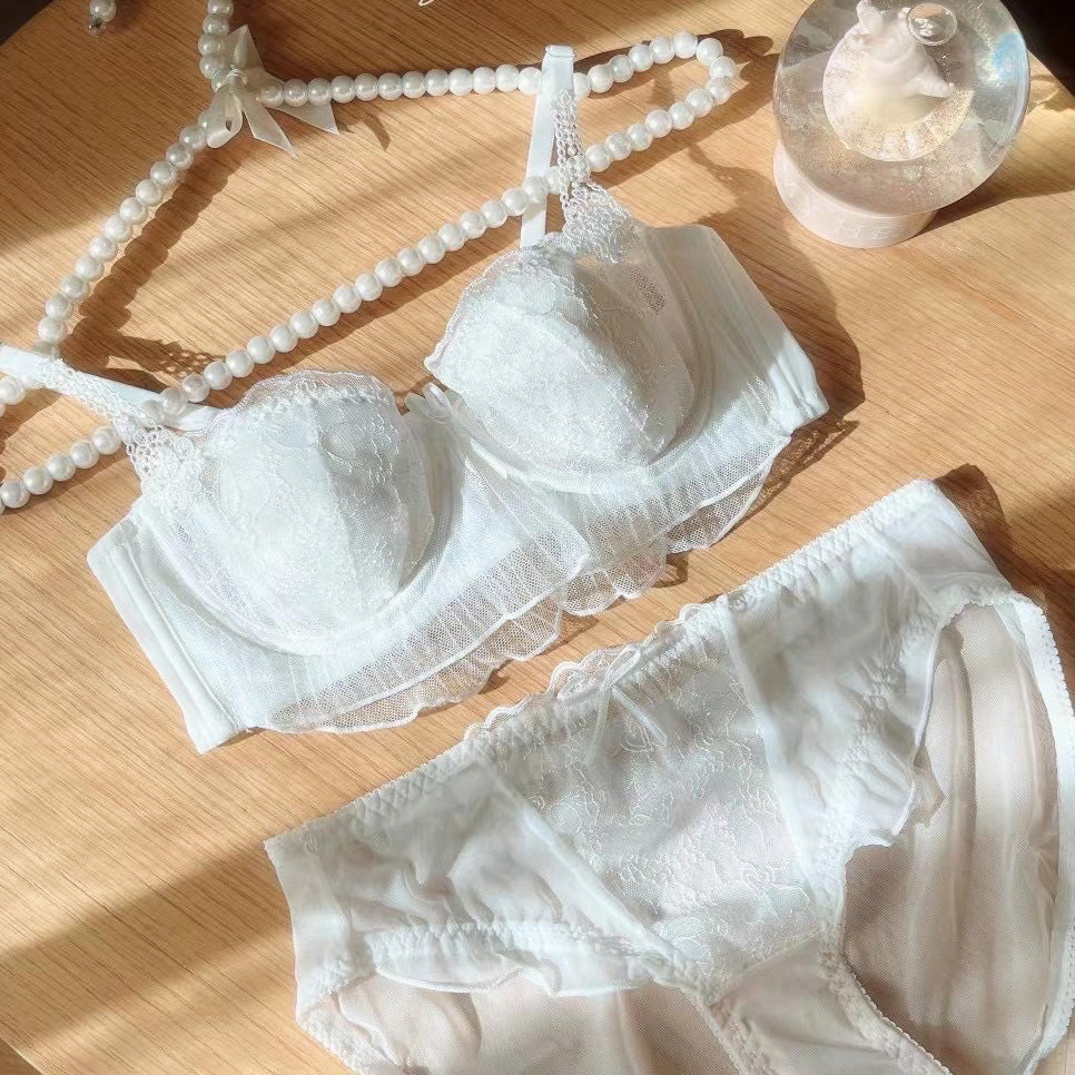 Hana Bra 無鋼圈蕾絲成套內衣 【清新白】