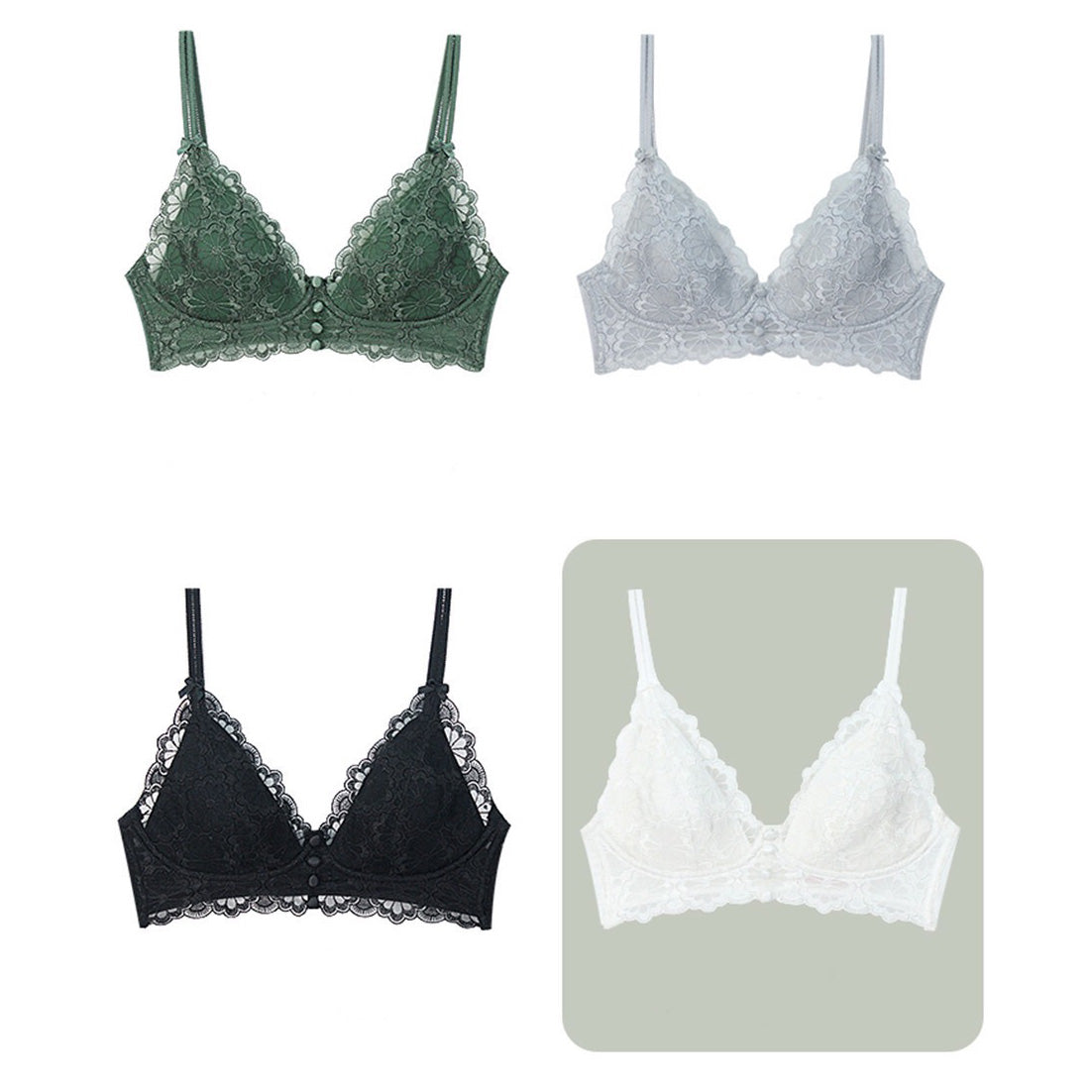 Bosa Bra 無鋼圈蕾絲成套內衣 【淺銀灰】