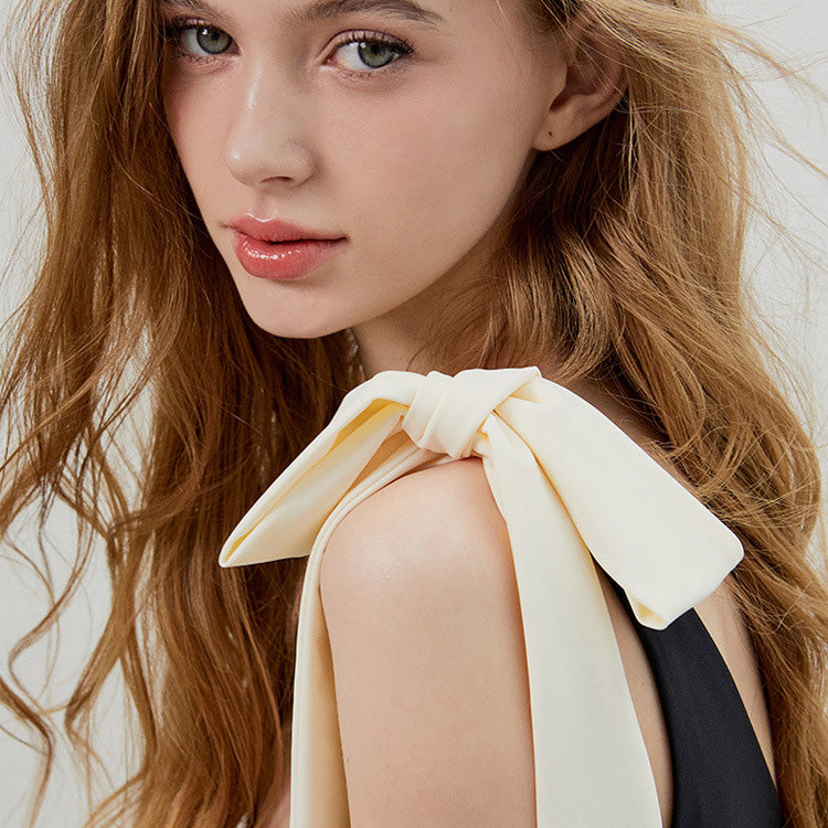 Yeca 蝴蝶結連身式泳裝【深邃黑】