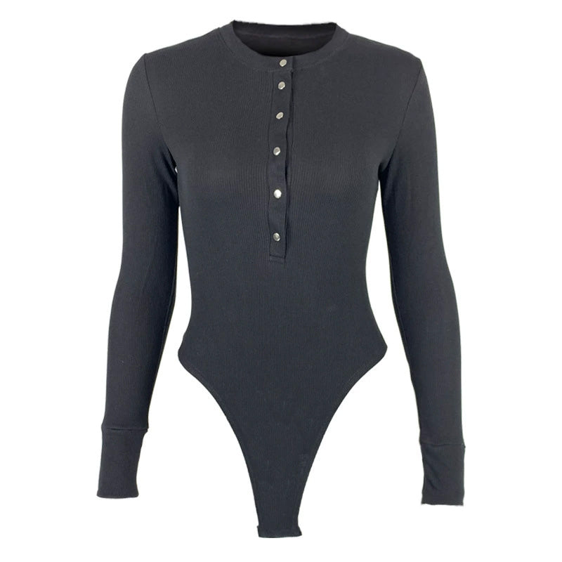 Liwi 棉質螺紋深V開扣連體衣【3色】