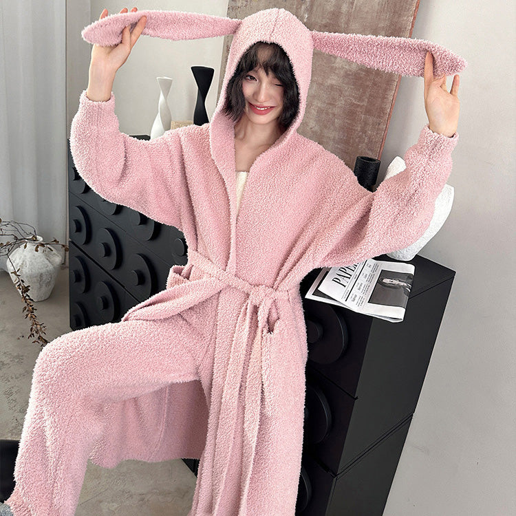 Lori 軟暖絨兔耳連帽睡袍【4色】