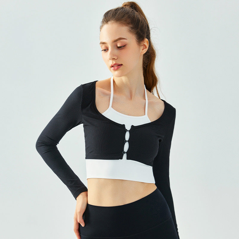 Timi Sport Top 假兩件運動長袖【黑色】4色