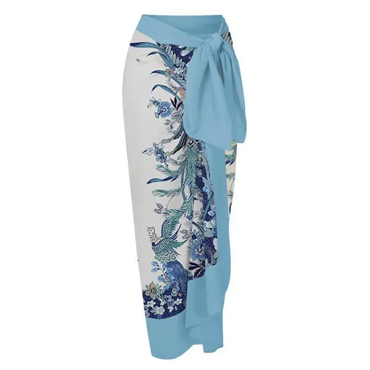 綁帶沙灘裙【花鳥】