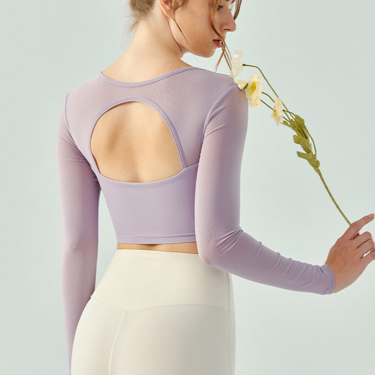 Resa Sport Top 網紗抽皺美胸長袖【粉紫】4色