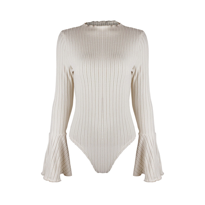 Kura 喇叭袖針織螺紋連體衣【2色】