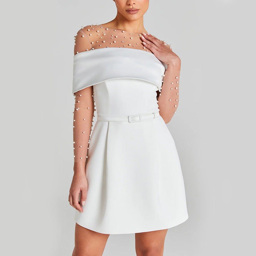 Toka 珍珠網紗深V連體衣【3色】