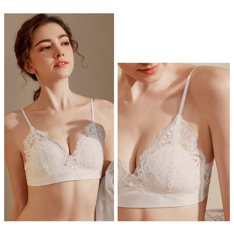 Givi Bra 無鋼圈蕾絲成套內衣 【白色】