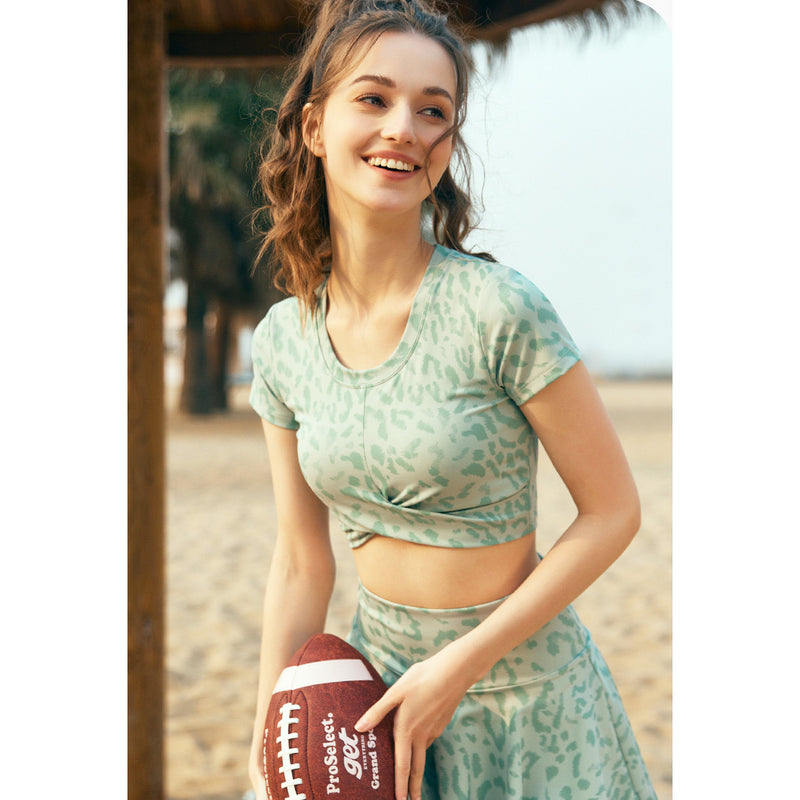 Seina Sport Bra 運動短袖【薄荷綠豹紋】