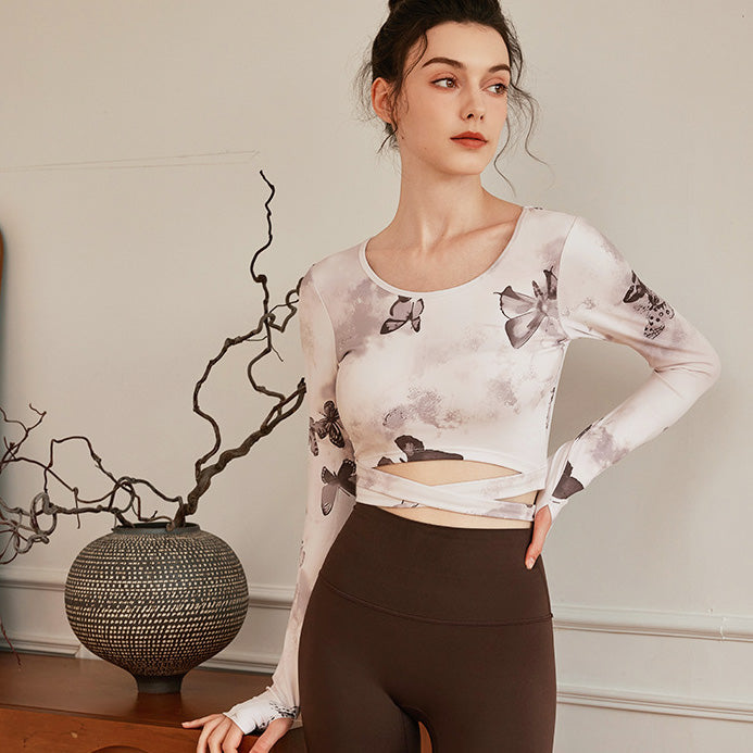Iris Sport Top 印花運動長袖【粉蝶雨】4色