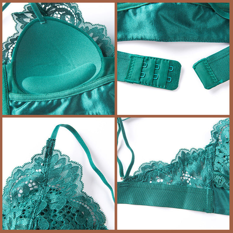 Givi Bra 無鋼圈蕾絲成套內衣 【綠色】