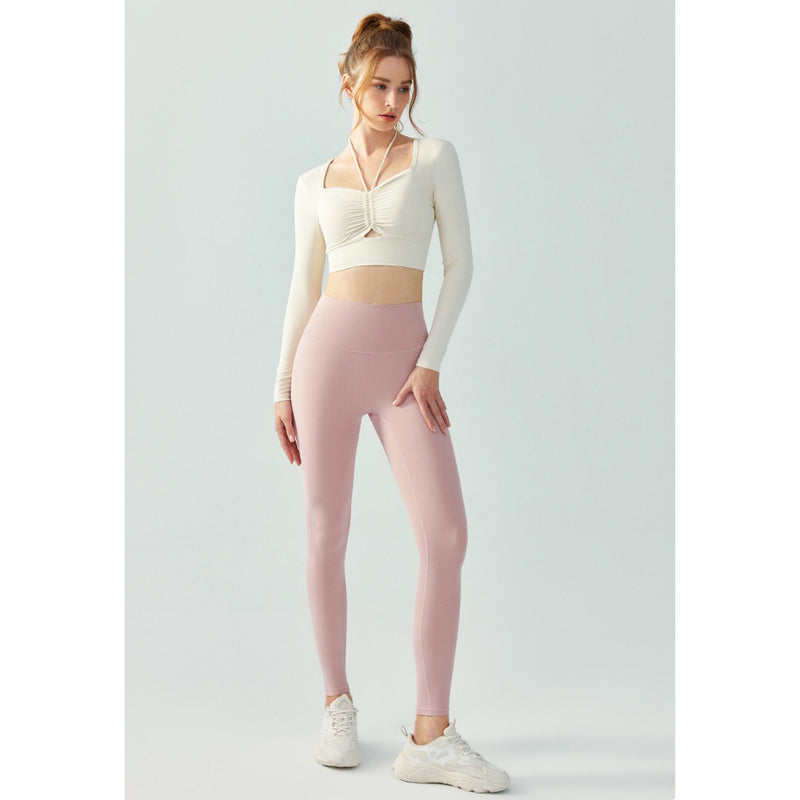Viwa Sport Top 抓皺露背運動長袖【白色】4色