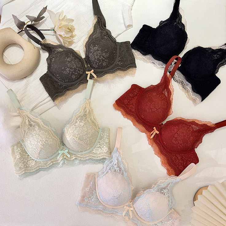 Reki Bra 無鋼圈蕾絲成套內衣【綠色】5色