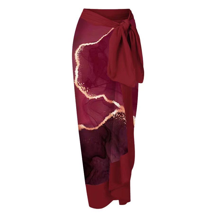 綁帶沙灘裙【水彩】