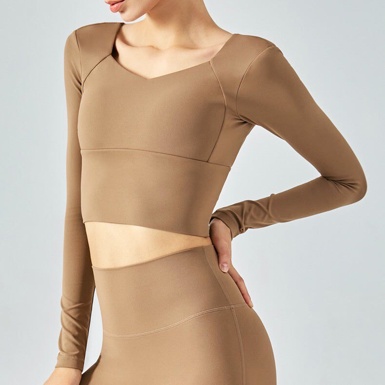 Rara Sport Top 長袖運動上衣/附胸墊【卡其】4色