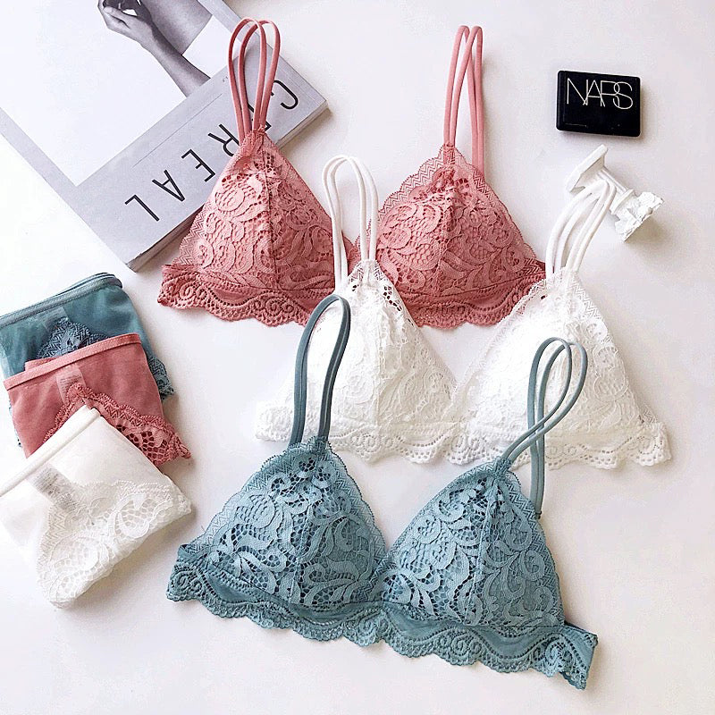 Iren Bralette 無鋼圈蕾絲成套內衣【浪漫粉】