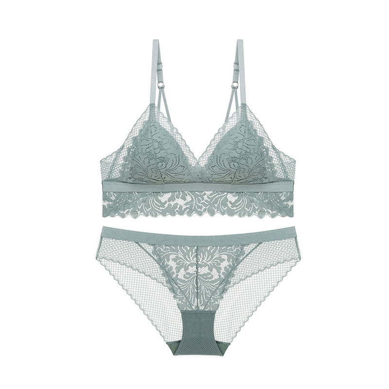 Nela Bralette 無鋼圈蕾絲成套內衣【灰冷綠】