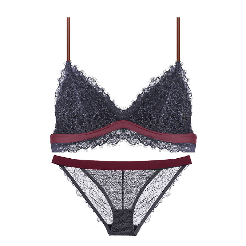 Buva Bralette 無鋼圈蕾絲成套內衣 【靛藍】