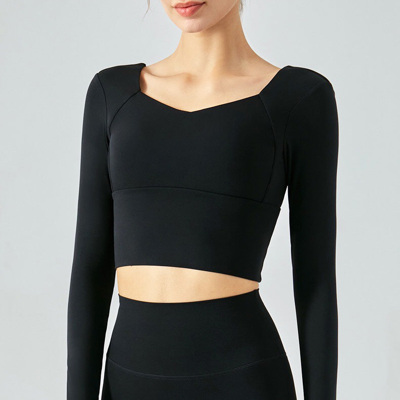 Rara Sport Top 長袖運動上衣/附胸墊【黑色】4色