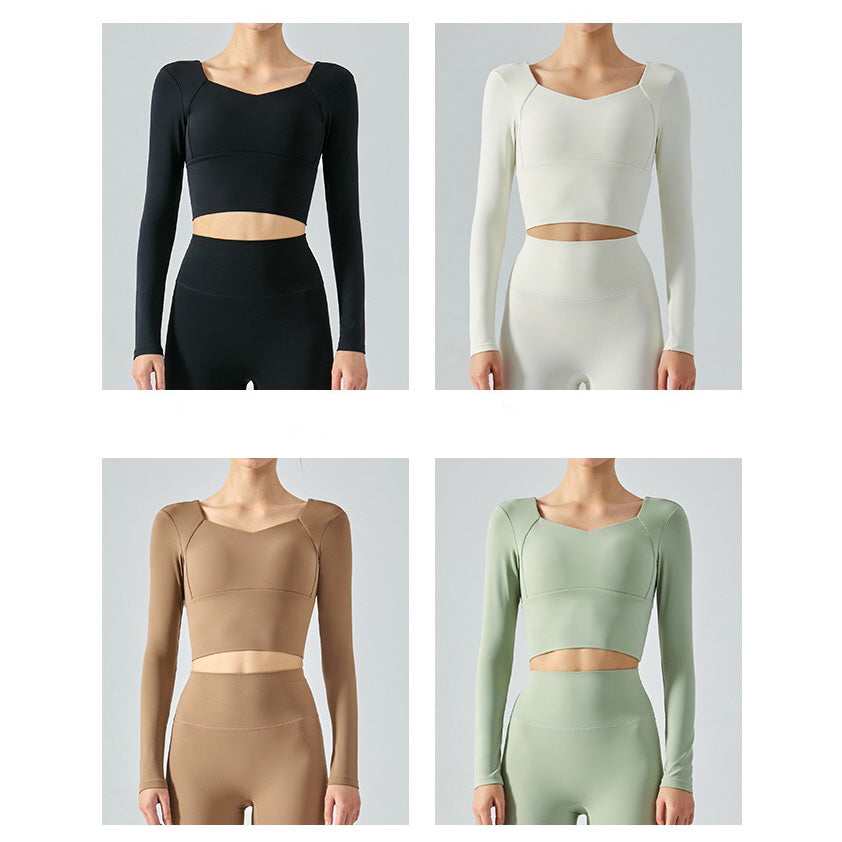 Rara Sport Top 長袖運動上衣/附胸墊【白色】4色