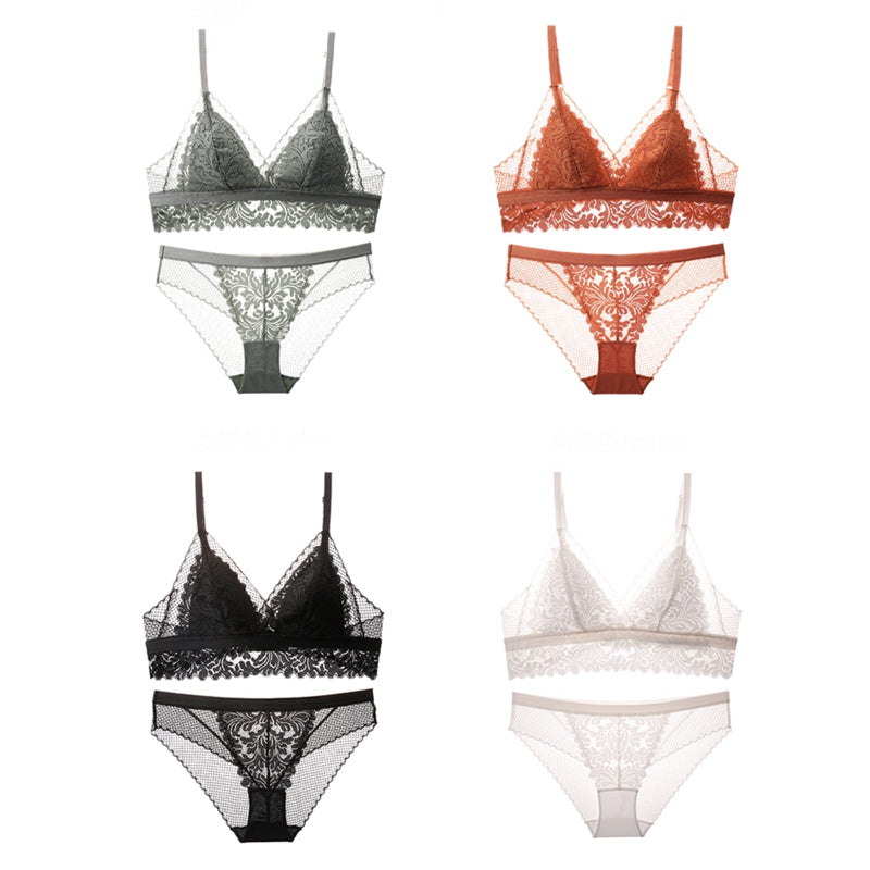Nela Bralette 無鋼圈蕾絲成套內衣【灰冷綠】