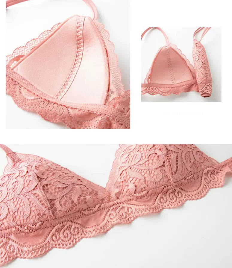 Iren Bralette 無鋼圈蕾絲成套內衣【浪漫粉】