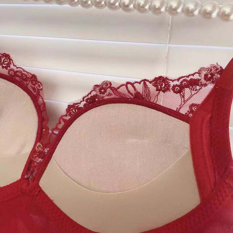 Ponza Bra 無鋼圈蕾絲成套內衣【熱情紅】