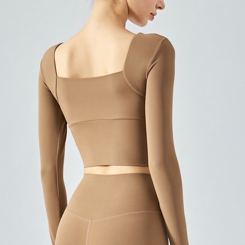 Rara Sport Top 長袖運動上衣/附胸墊【卡其】4色