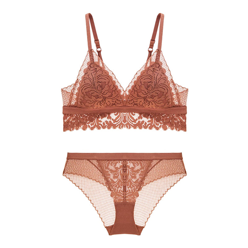 Nela Bralette 無鋼圈蕾絲成套內衣【珊瑚色】