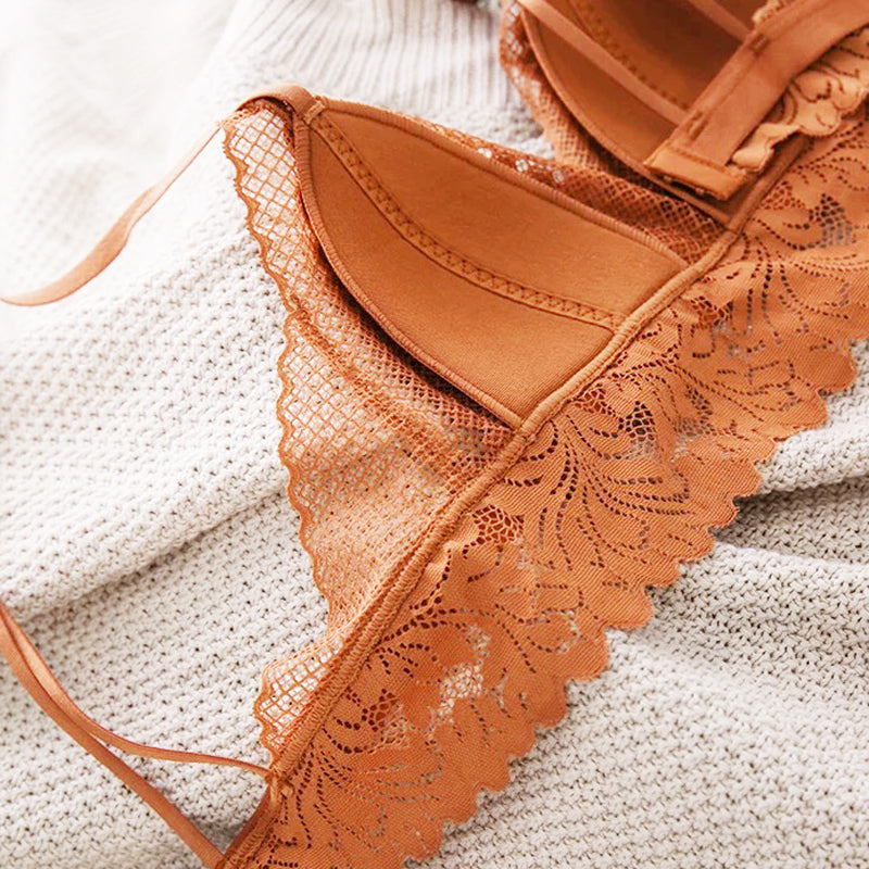 Nela Bralette 無鋼圈蕾絲成套內衣【珊瑚色】