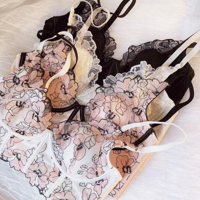 Conia Bra 無鋼圈蕾絲成套內衣 【桃花粉】